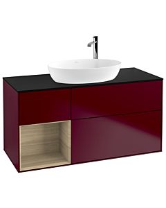 Villeroy und Boch Finion Waschtischunterschrank F942PCHB 120cm, Abdeckplatte black matt, Regale Oak Veneer, Peony Matt