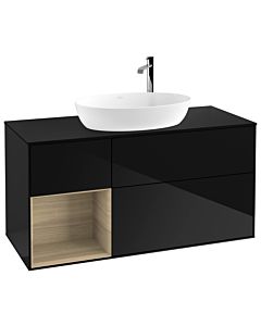 Villeroy und Boch Finion Villeroy und Boch F942PCPH 120cm, plaque de recouvrement noir mat, étagères Oak Veneer , Glossy Black Lacquer