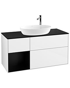 Villeroy und Boch Finion Villeroy und Boch F942PDGF 120cm, plaque de recouvrement noire mate, étagères en laque noire mate, laque blanche brillante