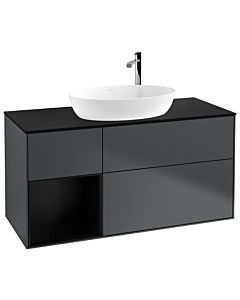 Villeroy und Boch Finion Waschtischunterschrank F942PDHG 120cm, Abdeckplatte black matt, Regale Black matt lacquer, Midnight Blue Matt Lacquer
