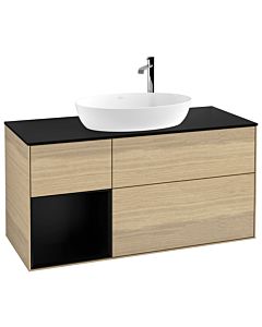 Villeroy und Boch Finion Waschtischunterschrank F942PDPC 120cm, Abdeckplatte black matt, Regale Black matt lacquer, Oak Veneer