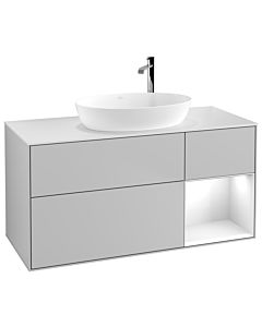 Villeroy und Boch Finion Villeroy und Boch F951GFGJ 120cm, plaque de finition blanc mat, étagères laqué blanc brillant, gris clair mat