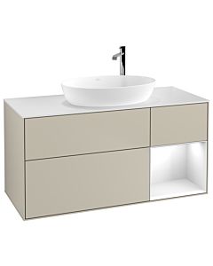 Villeroy und Boch Finion Villeroy und Boch F951GFHH 120cm, plaque de finition blanc mat, étagères laqué blanc brillant, Sand Matt Lacquer