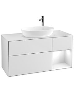 Villeroy und Boch Finion Villeroy und Boch F951GFMT 120cm, plaque de recouvrement blanc mat, étagères Laque blanche brillante, laque blanche mate