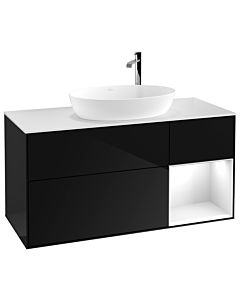 Villeroy und Boch Finion Waschtischunterschrank F951GFPH 120cm, Abdeckplatte white matt, Regale Glossy white lacquer, Glossy Black Lacquer