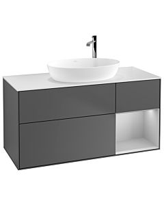 Villeroy und Boch Finion Villeroy und Boch F951GJGK 120cm, plaque de finition blanc mat, étagères laqué gris clair mat, anthracite mat