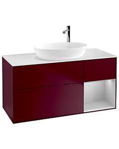 Villeroy und Boch Finion Villeroy und Boch F951GJHB 120cm, plaque de recouvrement blanc mat, étagères laqué gris clair mat, Peony Matt