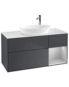 Villeroy und Boch Finion Villeroy und Boch F951GJHG 120cm, plaque de finition blanc mat, étagères laqué gris clair mat, Midnight Blue Matt Lacquer