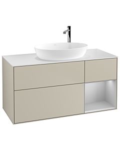 Villeroy und Boch Finion Waschtischunterschrank F951GJHH 120cm, Abdeckplatte white matt, Regale Light grey matt lacquer, Sand Matt Lacquer