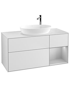 Villeroy und Boch Finion Waschtischunterschrank F951GJMT 120cm, Abdeckplatte white matt, Regale Light grey matt lacquer, White matt lacquer