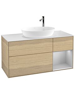 Villeroy und Boch Finion Waschtischunterschrank F951GJPC 120cm, Abdeckplatte white matt, Regale Light grey matt lacquer, Oak Veneer