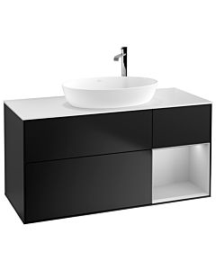 Villeroy und Boch Finion Villeroy und Boch F951GJPD 120cm, plaque de recouvrement blanc mat, étagères laqué gris clair mat, laqué noir mat