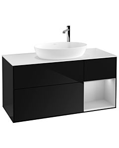 Villeroy und Boch Finion Waschtischunterschrank F951GJPH 120cm, Abdeckplatte white matt, Regale Light grey matt lacquer, Glossy Black Lacquer