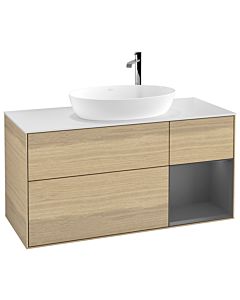 Villeroy und Boch Finion Waschtischunterschrank F951GKPC 120cm, Abdeckplatte white matt, Regale Anthracite matt lacquer, Oak Veneer