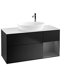 Villeroy und Boch Finion Waschtischunterschrank F951GKPD 120cm, Abdeckplatte white matt, Regale Anthracite matt lacquer, Black matt lacquer