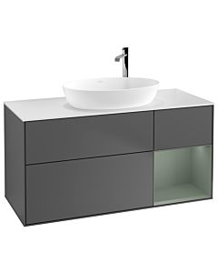 Villeroy und Boch Finion Villeroy und Boch F951GMGK 120cm, plateau blanc mat, étagères laquées mat, anthracite mat