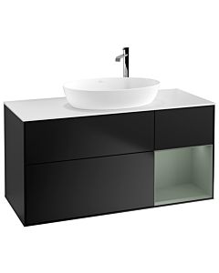Villeroy und Boch Finion Waschtischunterschrank F951GMPD 120cm, Abdeckplatte white matt, Regale Olive matt lacquer, Black matt lacquer