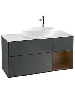 Villeroy und Boch Finion Waschtischunterschrank F951GNHG 120cm, Abdeckplatte white matt, Regale Walnut Veneer, Midnight Blue Matt Lacquer