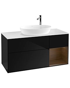 Villeroy und Boch Finion Villeroy und Boch F951GNPH 120cm, plaque de recouvrement blanc mat, étagères Walnut Veneer , Glossy Black Lacquer