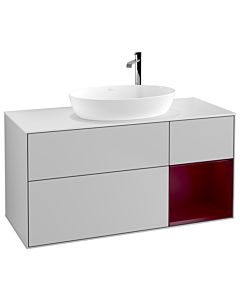 Villeroy und Boch Finion Villeroy und Boch F951HBGJ 120cm, plaque de recouvrement blanc mat, étagères Peony laqué mat, gris clair mat