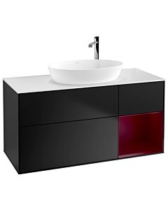 Villeroy und Boch Finion Villeroy und Boch F951HBPD 120cm, plaque de recouvrement blanc mat, étagères Peony laqué mat, laqué noir mat