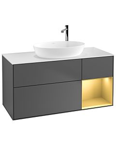 Villeroy und Boch Finion Villeroy und Boch F951HFGK 120cm, plaque de recouvrement blanc mat, étagères laqué or mat, anthracite mat