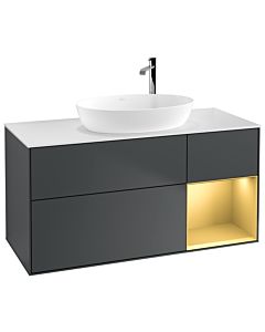 Villeroy und Boch Finion Villeroy und Boch F951HFHG 120cm, plaque de finition blanc mat, étagères laqué or mat, Midnight Blue Matt Lacquer