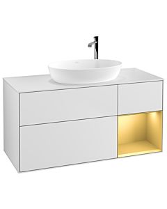 Villeroy und Boch Finion Villeroy und Boch F951HFMT 120cm, plaque de recouvrement blanc mat, étagères laqué mat doré, laqué mat blanc