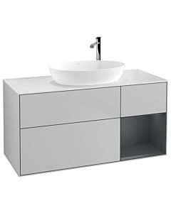 Villeroy und Boch Finion Waschtischunterschrank F951HGGJ 120cm, Abdeckplatte white matt, Regale Midnight matt lacquer, Light grey matt
