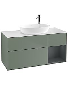 Villeroy und Boch Finion Waschtischunterschrank F951HGGM 120cm, Abdeckplatte white matt, Regale Midnight matt lacquer, Olive Matt Lacquer