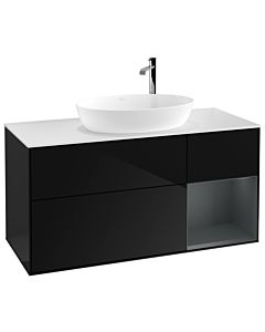Villeroy und Boch Finion Waschtischunterschrank F951HGPH 120cm, Abdeckplatte white matt, Regale Midnight matt lacquer, Glossy Black Lacquer