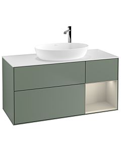 Villeroy und Boch Finion Villeroy und Boch F951HHGM 120cm, plaque de recouvrement blanc mat, étagères sable laqué mat, Olive Matt Lacquer