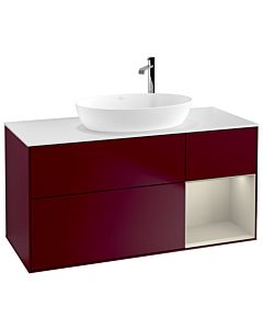 Villeroy und Boch Finion Villeroy und Boch F951HHHB 120cm, plaque de recouvrement blanc mat, étagères sable laqué mat, Peony Matt