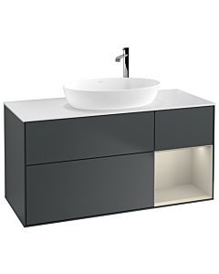 Villeroy und Boch Finion Villeroy und Boch F951HHHG 120cm, plaque de finition blanc mat, étagères laqué sable sable, Midnight Blue Matt Lacquer