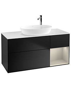 Villeroy und Boch Finion Waschtischunterschrank F951HHPD 120cm, Abdeckplatte white matt, Regale sand matt lacquer, Black matt lacquer