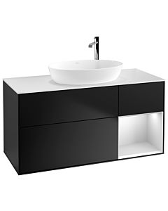 Villeroy und Boch Finion Villeroy und Boch F951MTPD 120cm, plaque de recouvrement blanc mat, étagères laqué blanc mat, laqué noir mat