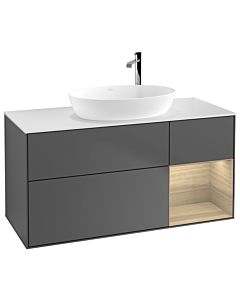 Villeroy und Boch Finion F951PCGK 120cm, plaque de recouvrement blanc mat, étagères Oak Veneer , anthracite mat