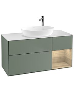 Villeroy und Boch Finion Villeroy und Boch F951PCGM 120cm, plaque de recouvrement blanc mat, étagères Oak Veneer , Olive Matt Lacquer