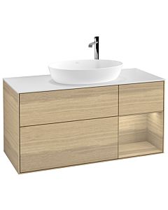 Villeroy und Boch Finion Waschtischunterschrank F951PCPC 120cm, Abdeckplatte white matt, Regale Oak Veneer, Oak Veneer