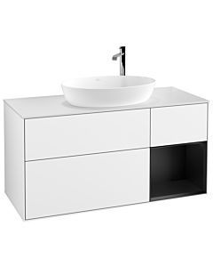 Villeroy und Boch Finion Waschtischunterschrank F951PDGF 120cm, Abdeckplatte white matt, Regale Black matt lacquer, Glossy white lacquer