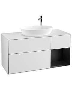 Villeroy und Boch Finion Villeroy und Boch F951PDMT 120cm, plaque de recouvrement blanc mat, étagères laqué noir mat, laqué blanc mat