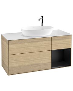 Villeroy und Boch Finion Waschtischunterschrank F951PDPC 120cm, Abdeckplatte white matt, Regale Black matt lacquer, Oak Veneer