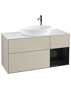 Villeroy und Boch Finion Waschtischunterschrank F951PHHH 120cm, Abdeckplatte white matt, Regale Glossy black lacquer, Sand Matt Lacquer