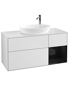 Villeroy und Boch Finion Waschtischunterschrank F951PHMT 120cm, Abdeckplatte white matt, Regale Glossy black lacquer, White matt lacquer