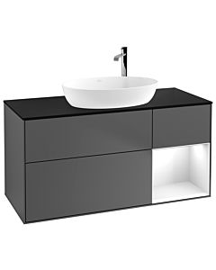 Villeroy und Boch Finion Waschtischunterschrank F952GFGK 120cm, Abdeckplatte black matt, Regale Glossy white lacquer, Anthracite matt