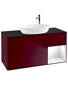 Villeroy und Boch Finion Villeroy und Boch F952GFHB 120cm, plaque de finition noir mat, étagères laqué blanc brillant, Peony Matt