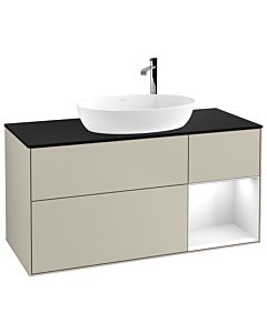 Villeroy und Boch Finion Waschtischunterschrank F952GFHH 120cm, Abdeckplatte black matt, Regale Glossy white lacquer, Sand Matt Lacquer