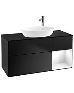 Villeroy und Boch Finion Villeroy und Boch F952GFPD 120cm, plaque de recouvrement noir mat, étagères laqué blanc brillant, laqué noir mat