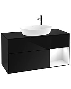 Villeroy und Boch Finion Waschtischunterschrank F952GFPH 120cm, Abdeckplatte black matt, Regale Glossy white lacquer, Glossy Black Lacquer
