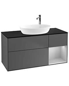 Villeroy und Boch Finion Villeroy und Boch F952GJGK 120cm, plaque de finition noir mat, étagères laqué gris clair mat, anthracite mat